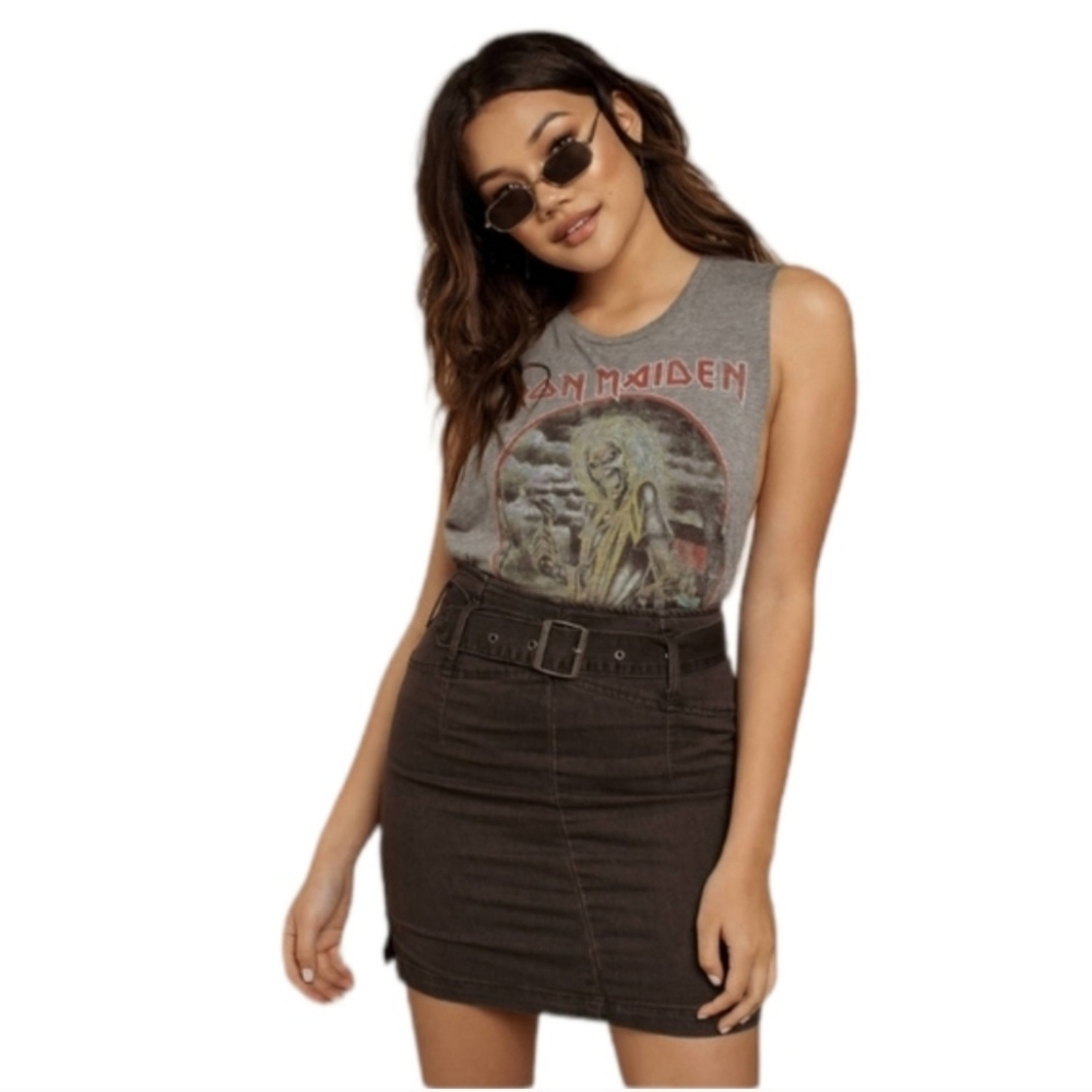 Free people high rise black denim skirt woth belt